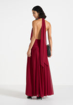Matilda - Halter Neck Draped Maxi Dress - Wine Red