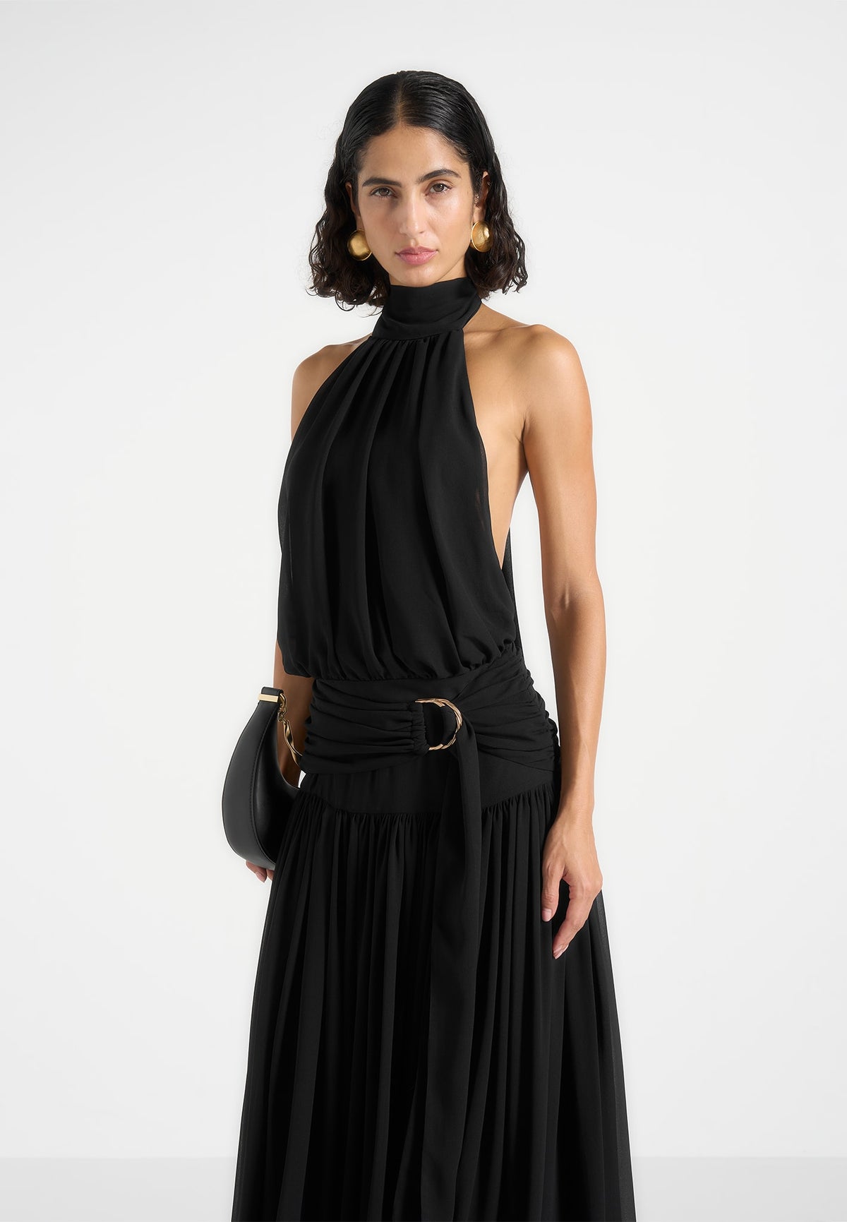 Matilda - Halter Neck Draped Maxi Dress - Black