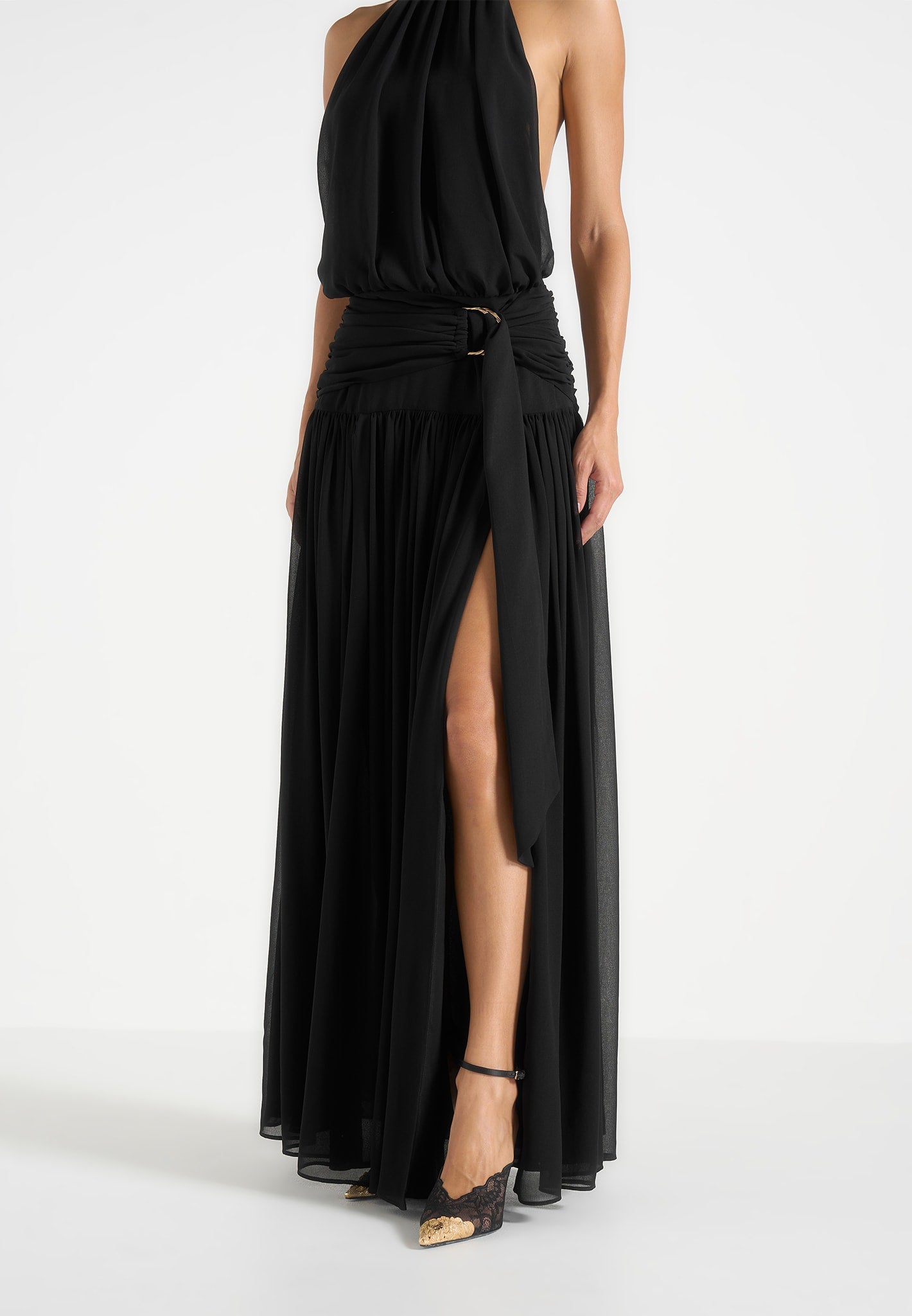 Matilda - Halter Neck Draped Maxi Dress - Black