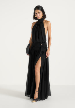 Matilda - Halter Neck Draped Maxi Dress - Black