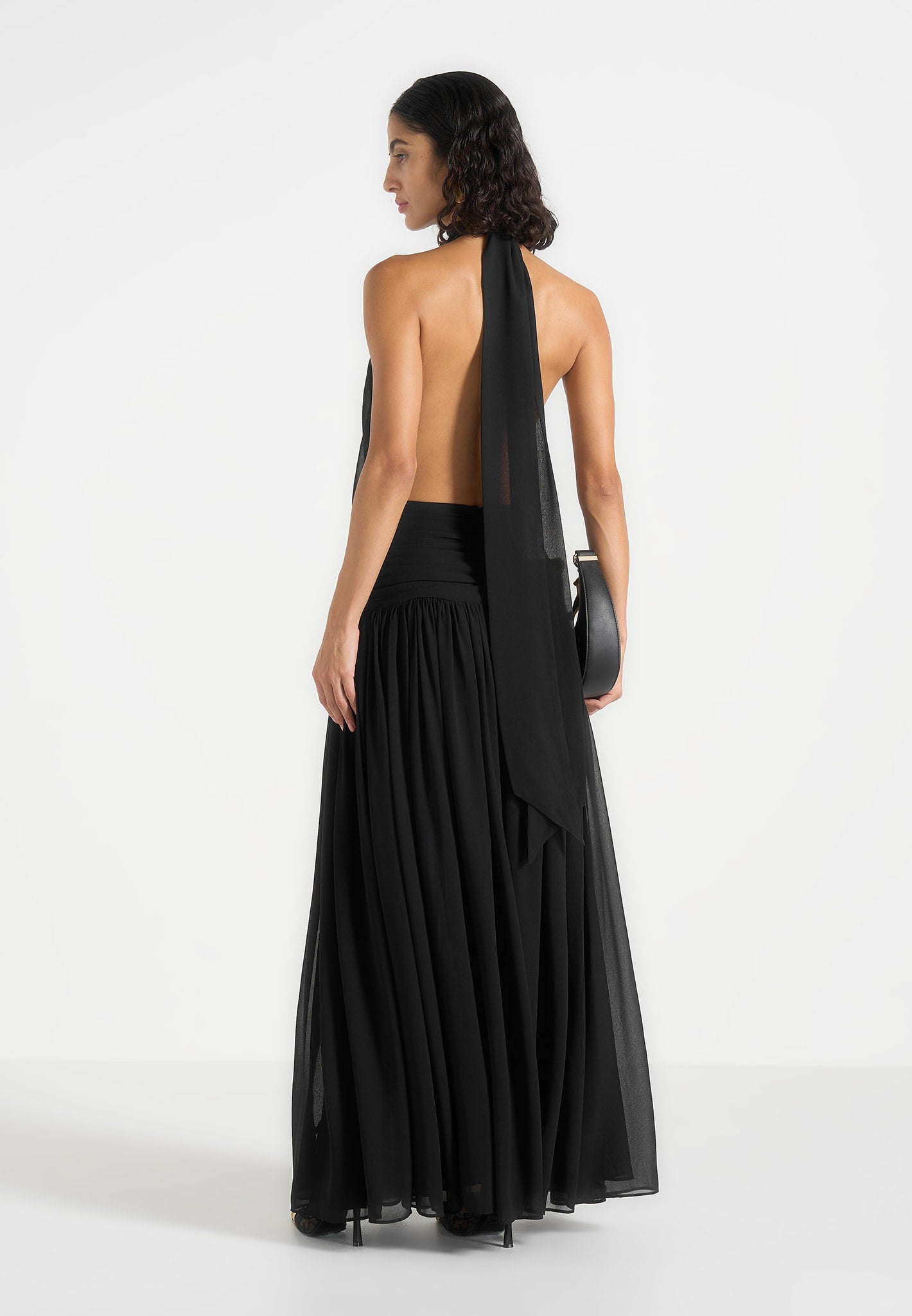 Matilda - Halter Neck Draped Maxi Dress - Black