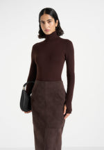 Madeline - Wool-Blend Turtleneck Knit Bodysuit - Brown