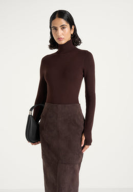 Honor - Wool-Blend Turtleneck Knit Bodysuit - Brown