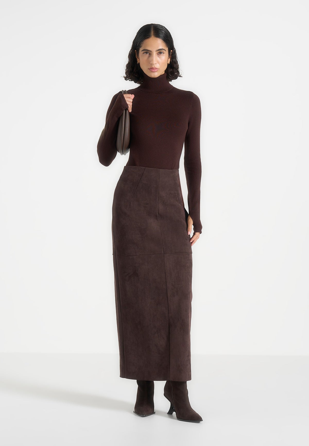 Madeline - Wool-Blend Turtleneck Knit Bodysuit - Brown