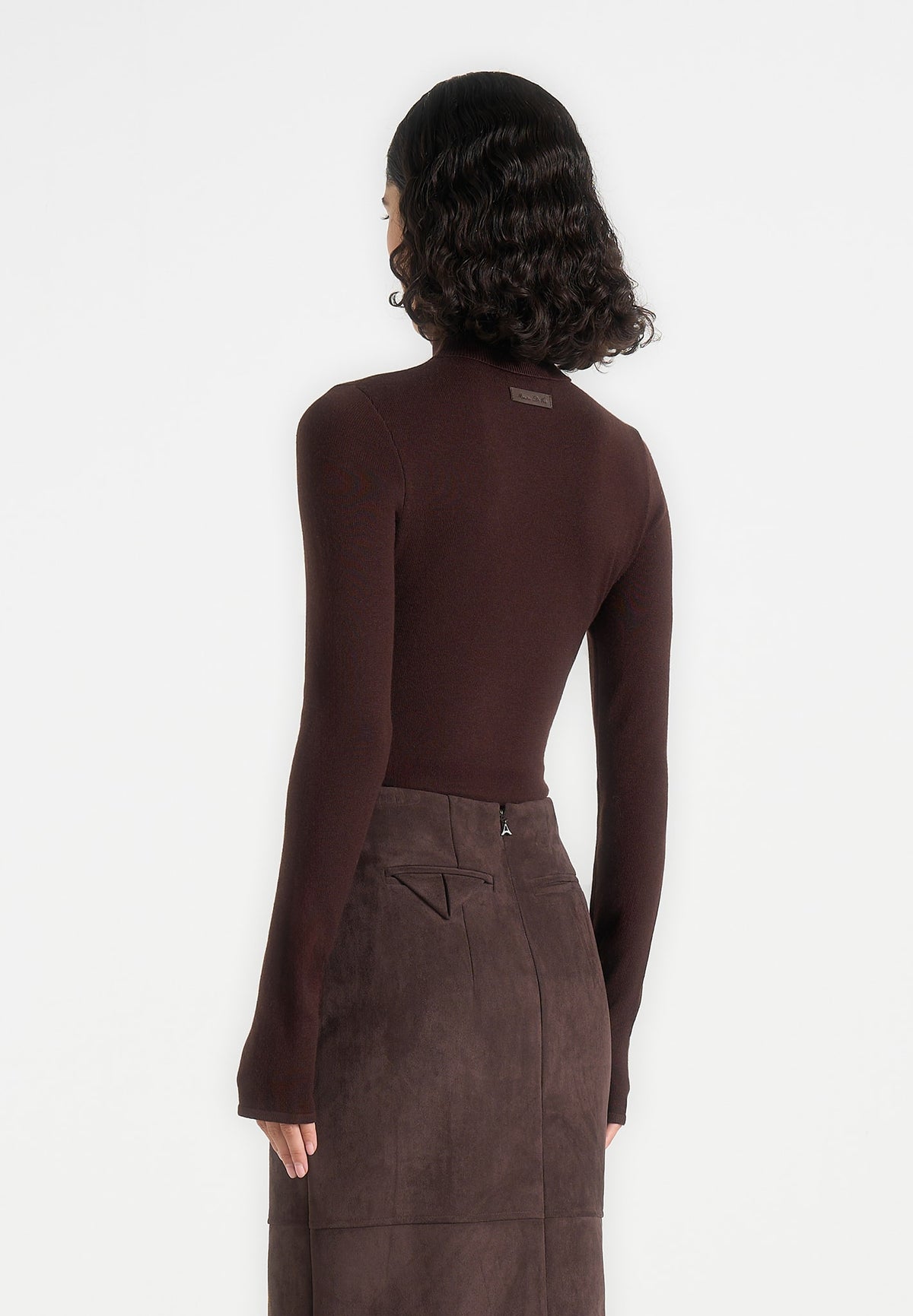 Madeline - Wool-Blend Turtleneck Knit Bodysuit - Brown