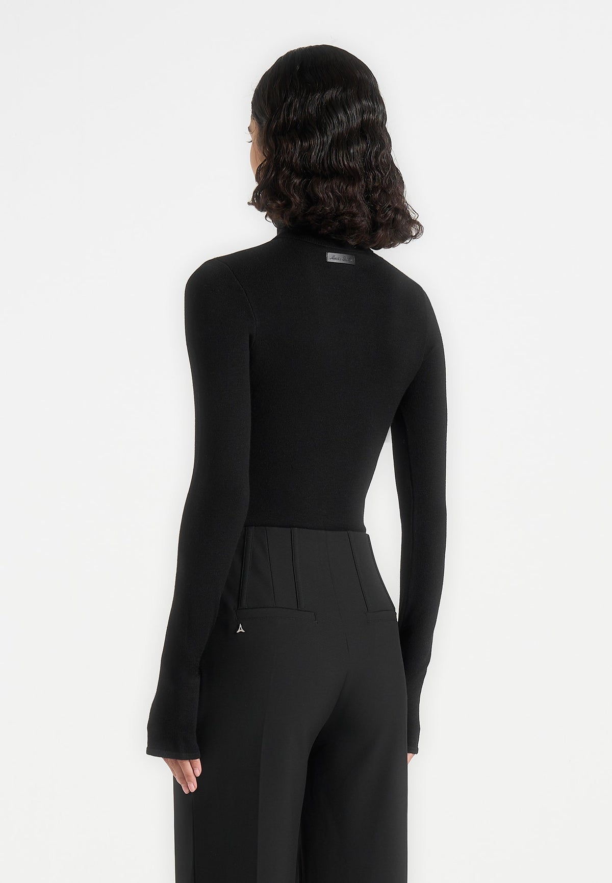 Madeline - Wool-Blend Turtleneck Knit Bodysuit - Black