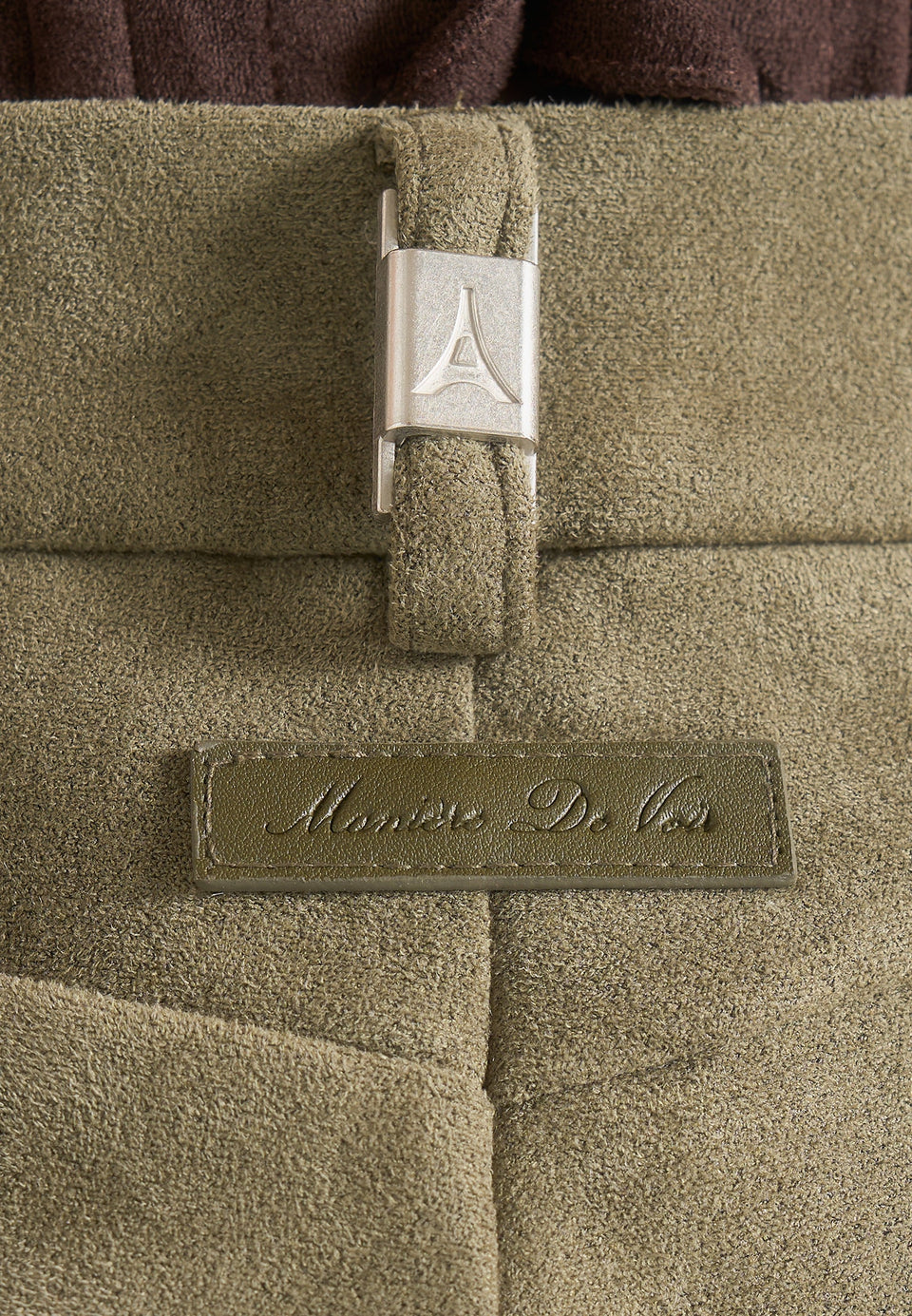 Solene - Suede Wide Leg Pleated Trousers - Dark Sage
