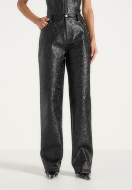 Ruth - Embossed Leather Mid Rise Trousers - Black