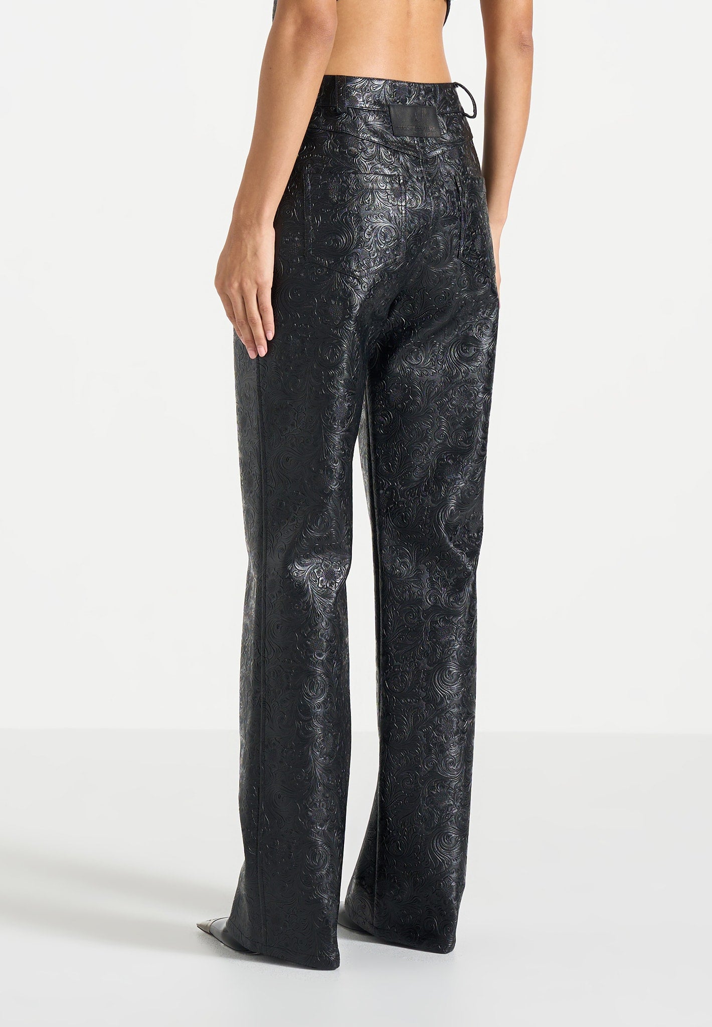 Ruth - Embossed Leather Mid Rise Trousers - Black