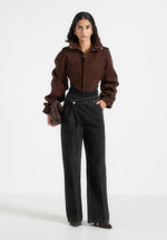 Solange - Suede Tacked Sleeve Corset Jacket - Brown