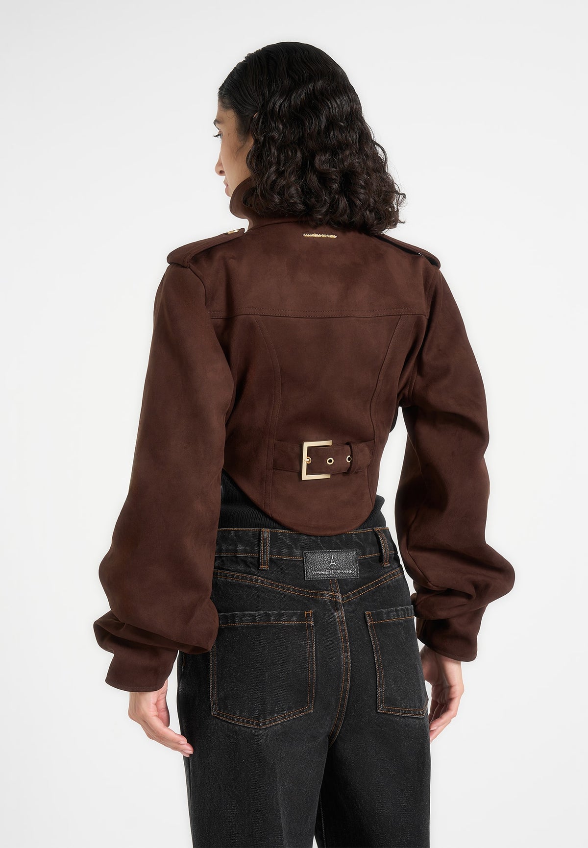 Solange - Suede Tacked Sleeve Corset Jacket - Brown