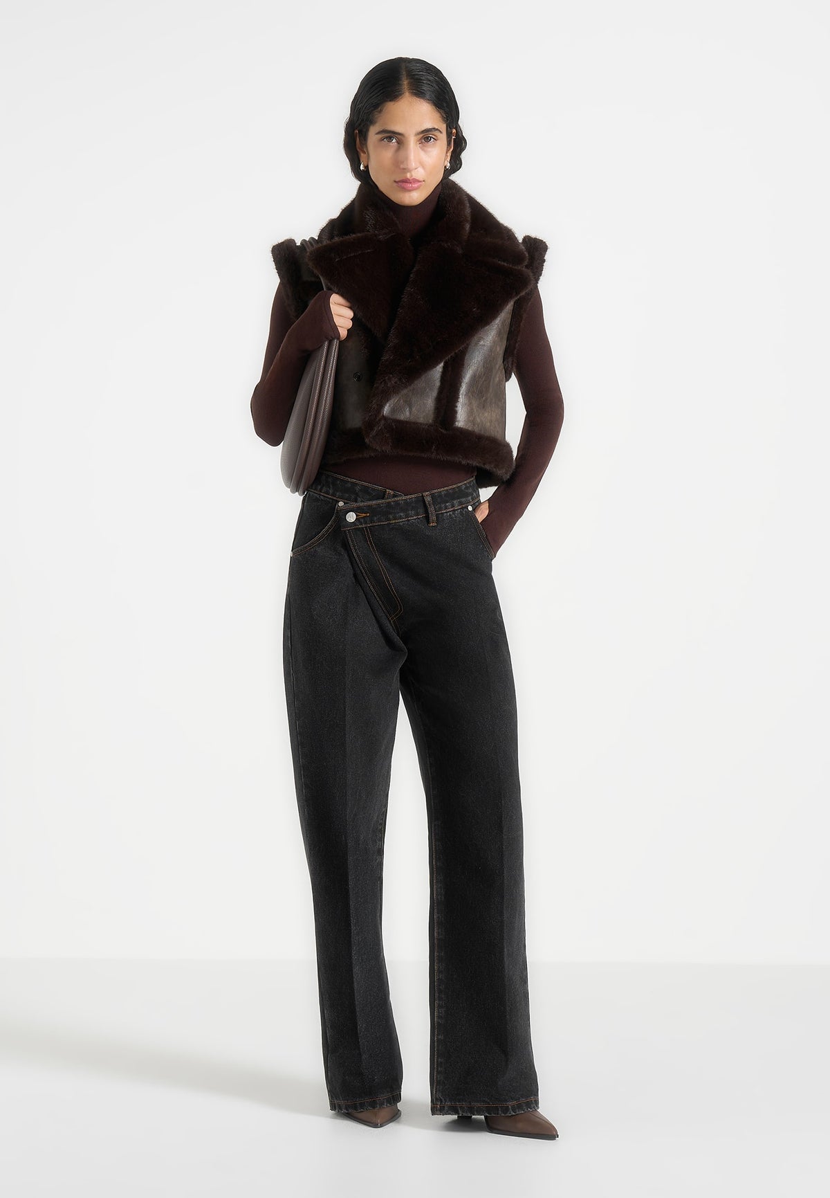 Kena - Vintage Leather & Plush 2-in-1 Gilet Jacket - Brown