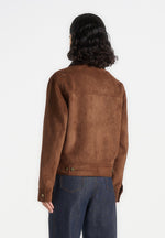 Nino - Unisex Clasp Detail Contrast Stitch Suede Jacket - Tan