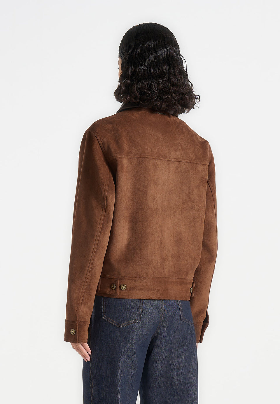 Nino - Unisex Clasp Detail Contrast Stitch Suede Jacket - Tan