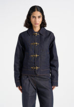 Nino - Unisex Clasp Detail Contrast Stitch Denim Jacket - Indigo
