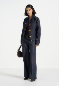 Nino - Clasp Detail Denim Contrast Stitch Jacket - Indigo