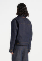 Nino - Unisex Clasp Detail Contrast Stitch Denim Jacket - Indigo