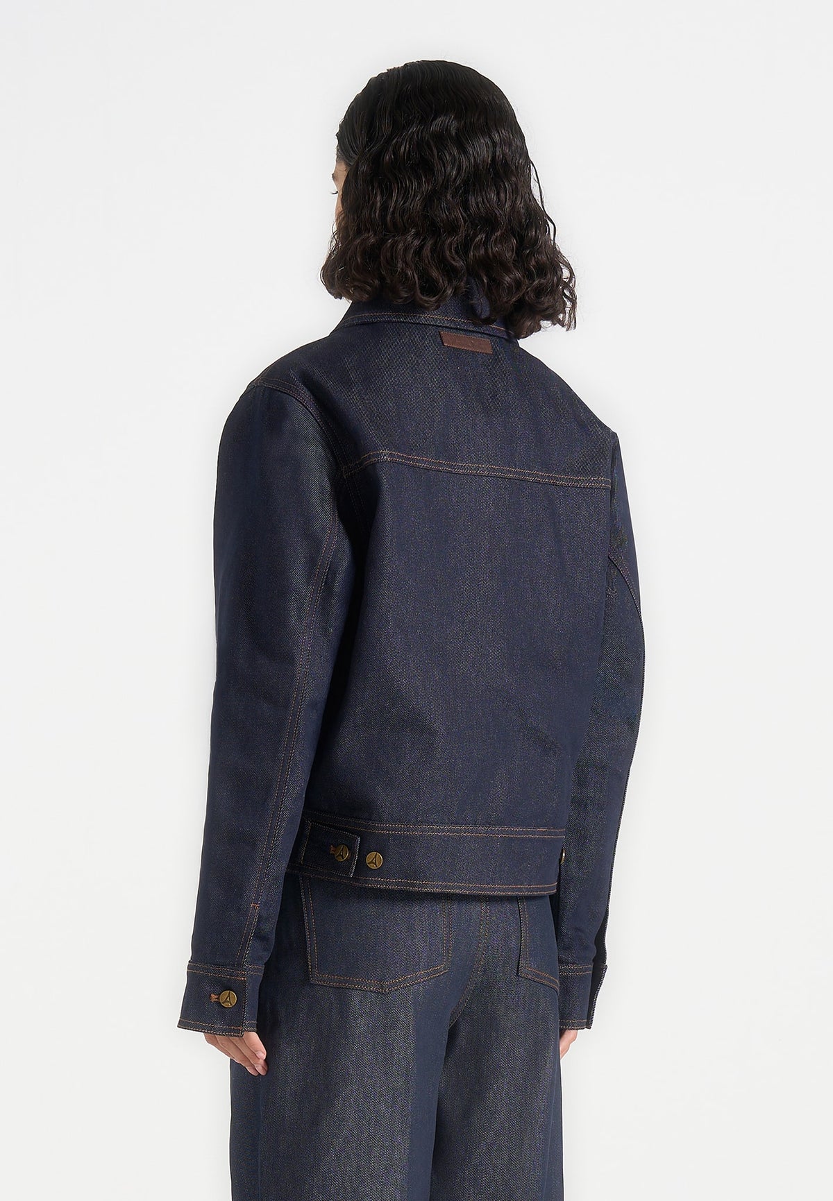 Nino - Unisex Clasp Detail Contrast Stitch Denim Jacket - Indigo