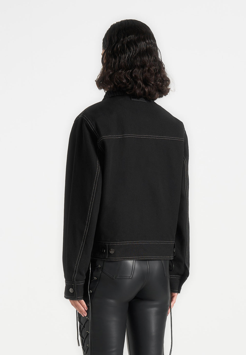 Nino - Unisex Clasp Detail Contrast Stitch Gabardine Jacket - Black