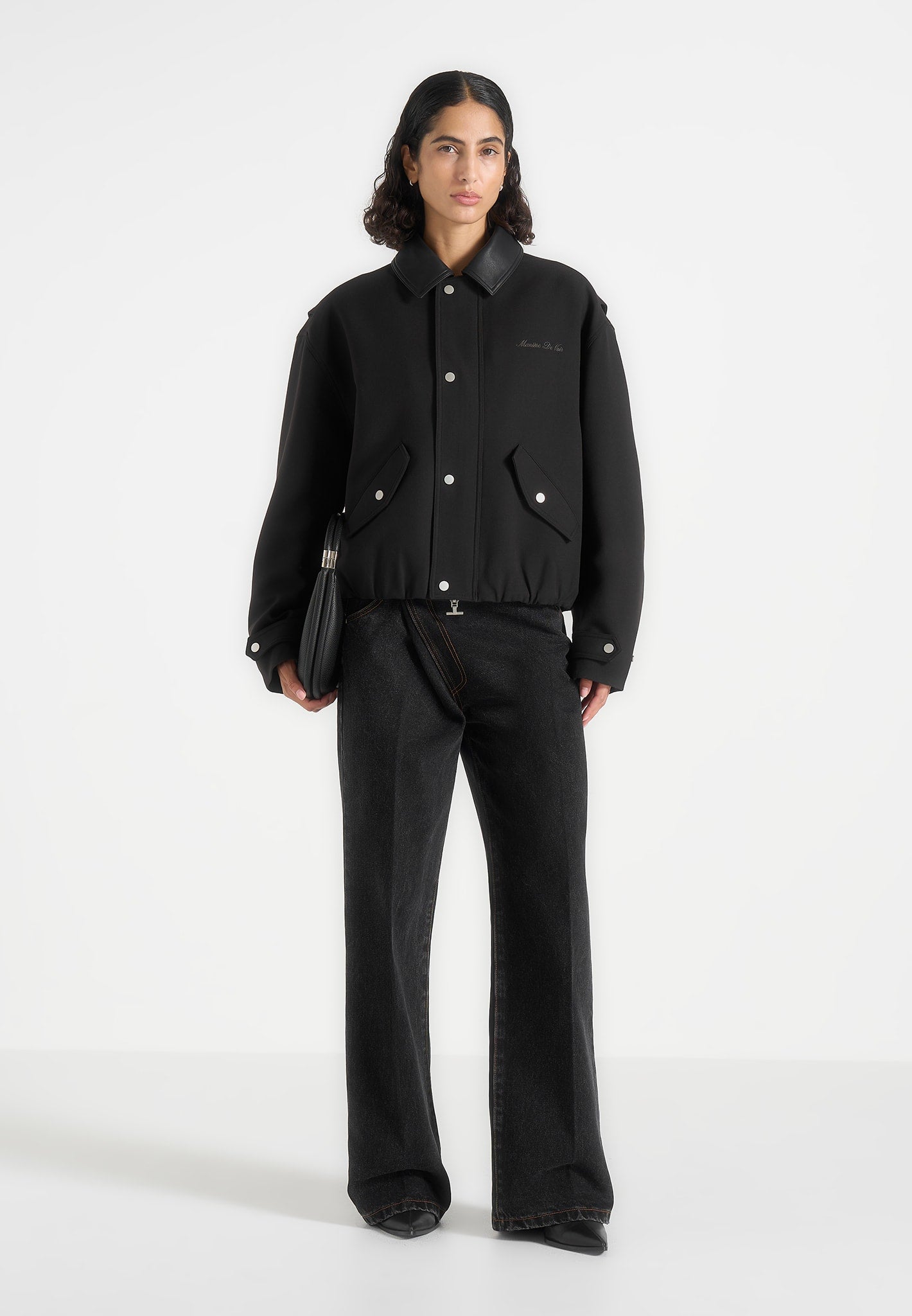 Cameron - Unisex Oversized Tailored Wool-Blend Bomber Jacket - Black