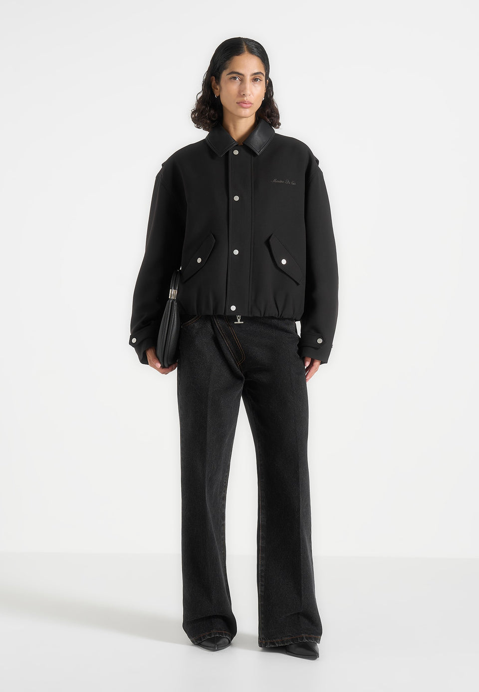 Cameron - Unisex Oversized Tailored Wool-Blend Bomber Jacket - Black