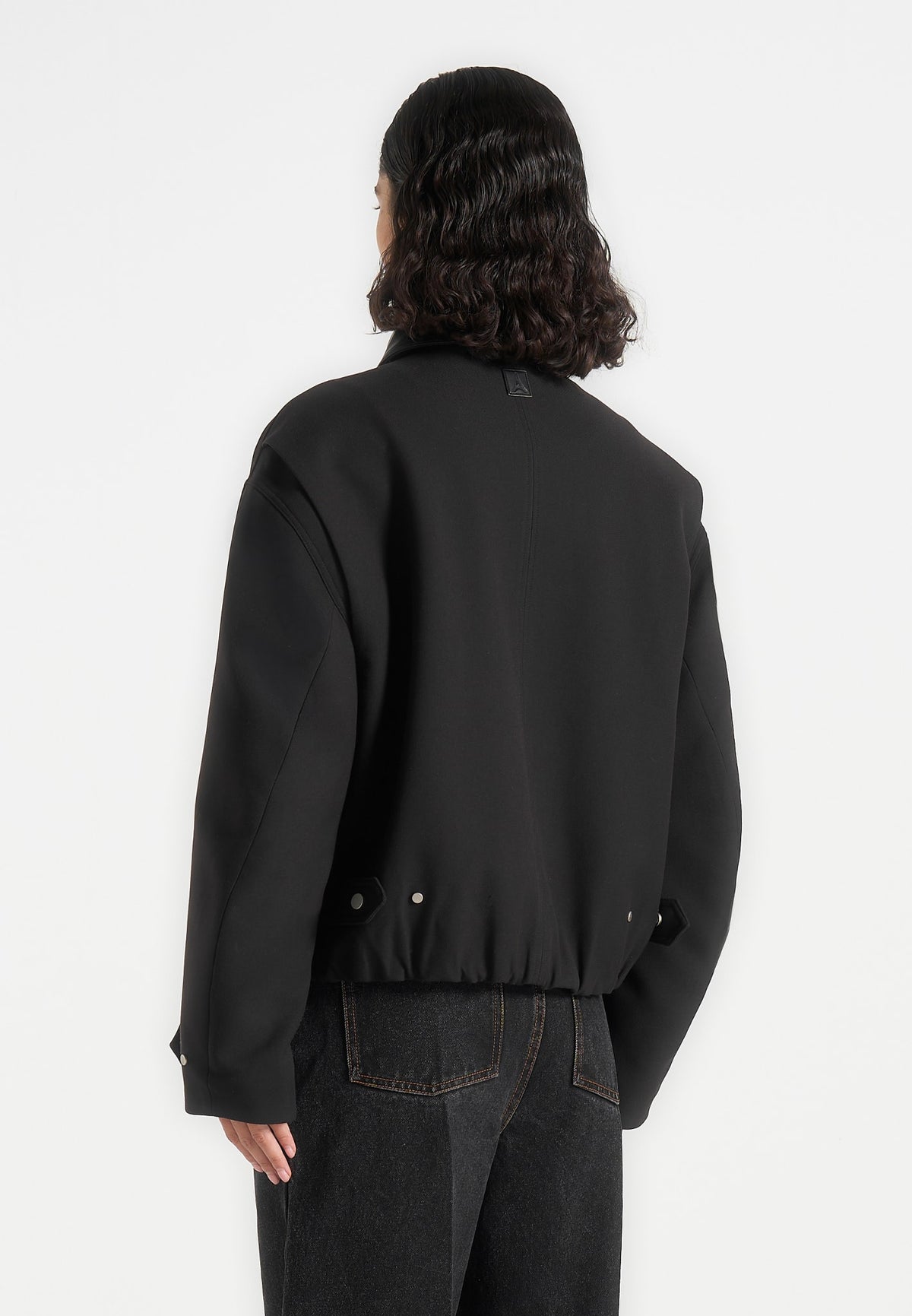 Cameron - Unisex Oversized Tailored Wool-Blend Bomber Jacket - Black