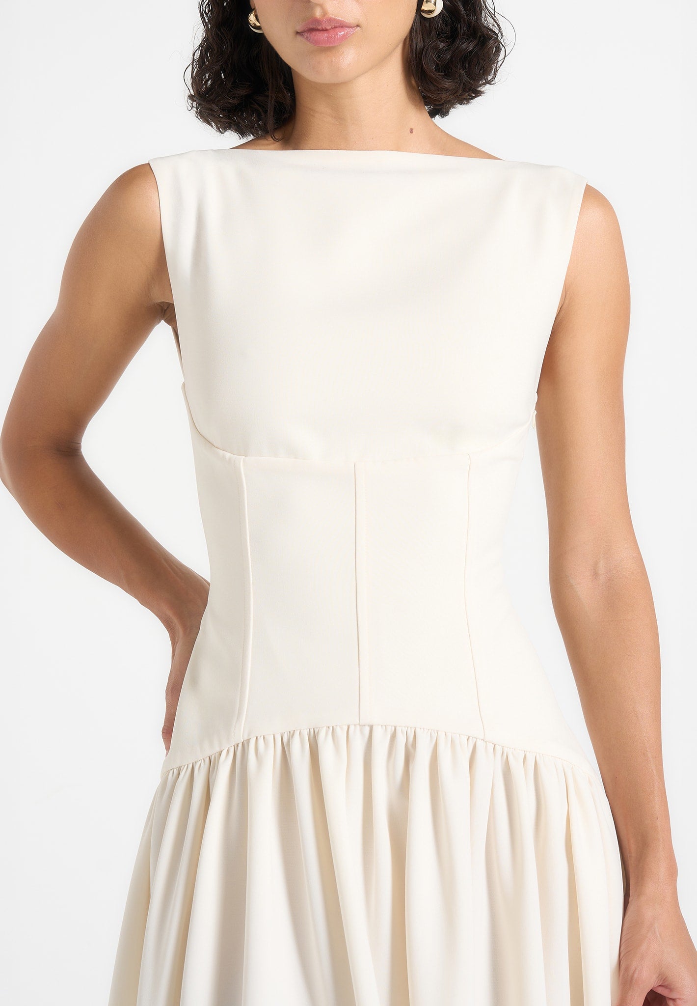 Zadie - Boat Neck Corset Maxi Dress - Cream