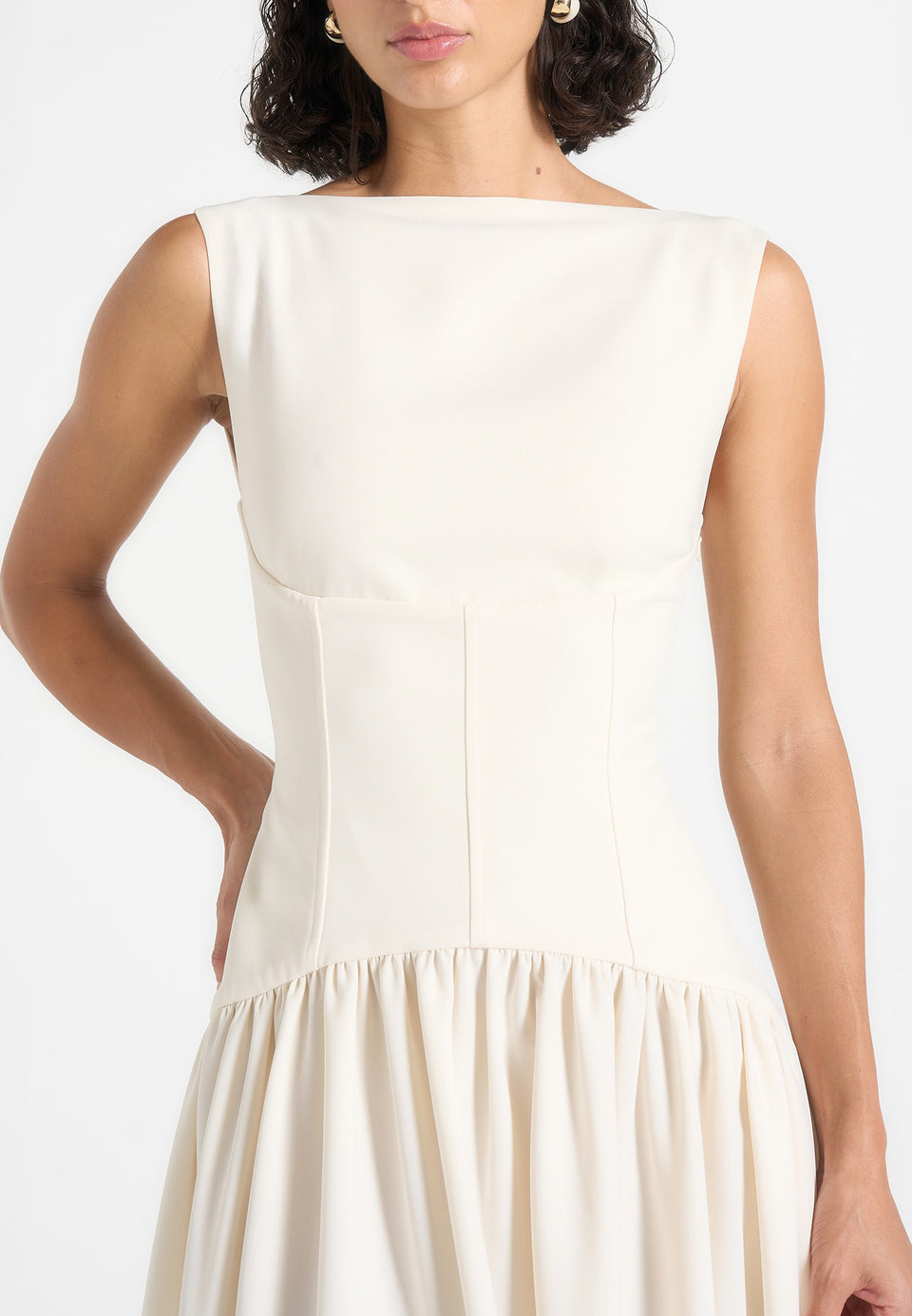 Zadie - Boat Neck Corset Maxi Dress - Cream