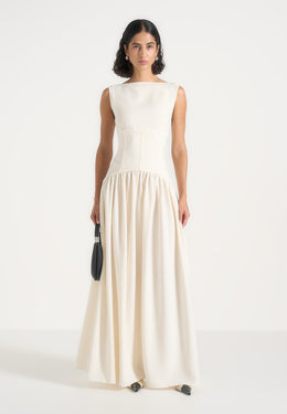 Dahlia - Boat Neck Corset Maxi Dress - Cream