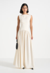 Zadie - Boat Neck Corset Maxi Dress - Cream