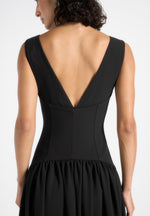 Zadie - Boat Neck Corset Maxi Dress - Black