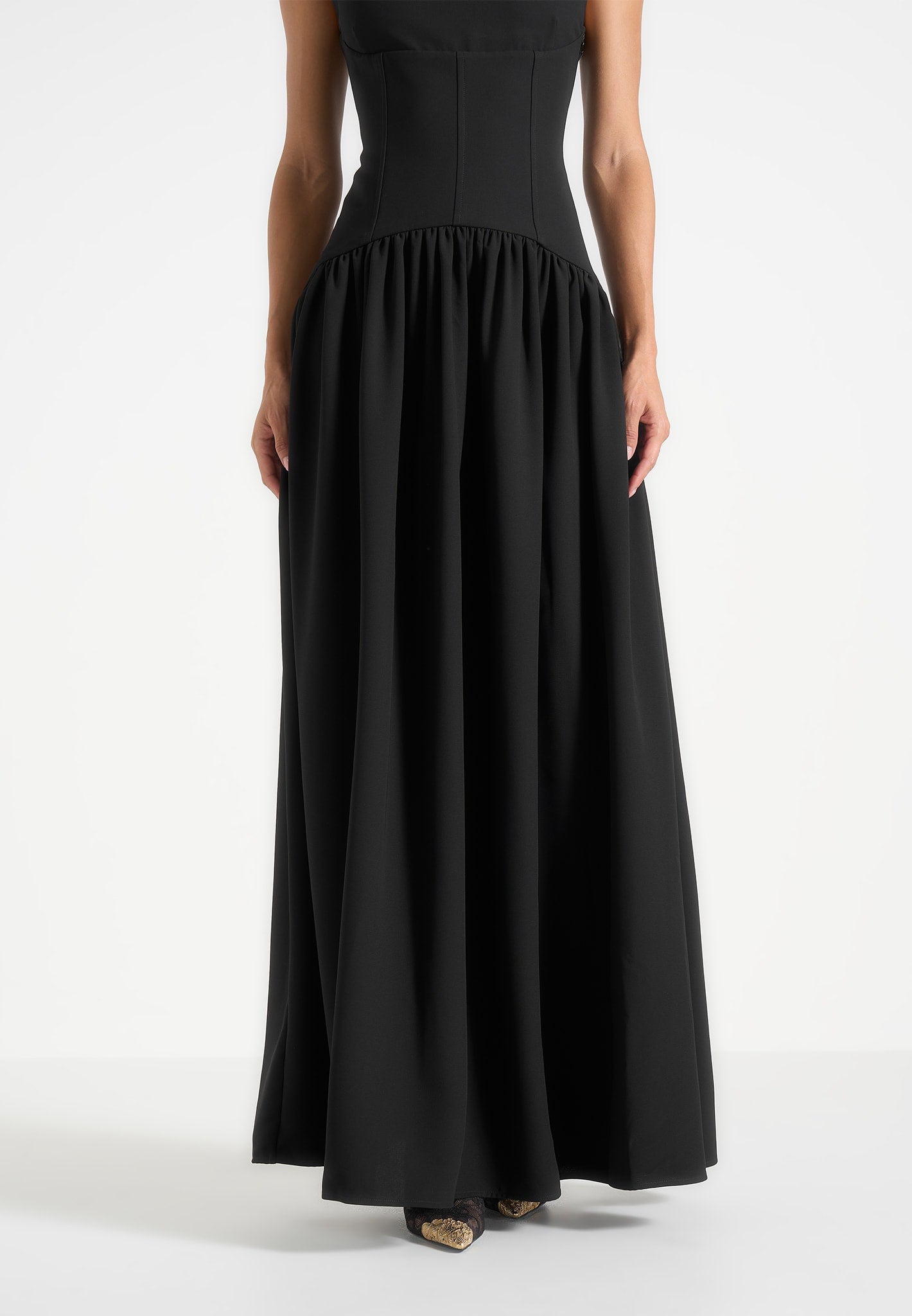 Zadie - Boat Neck Corset Maxi Dress - Black