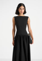 Zadie - Boat Neck Corset Maxi Dress - Black