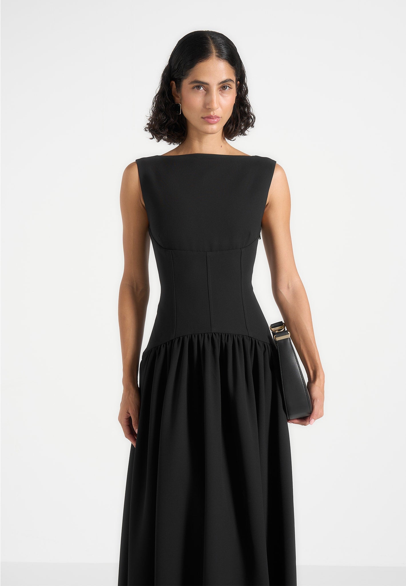 Zadie - Boat Neck Corset Maxi Dress - Black