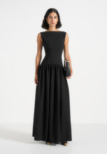 Zadie - Boat Neck Corset Maxi Dress - Black