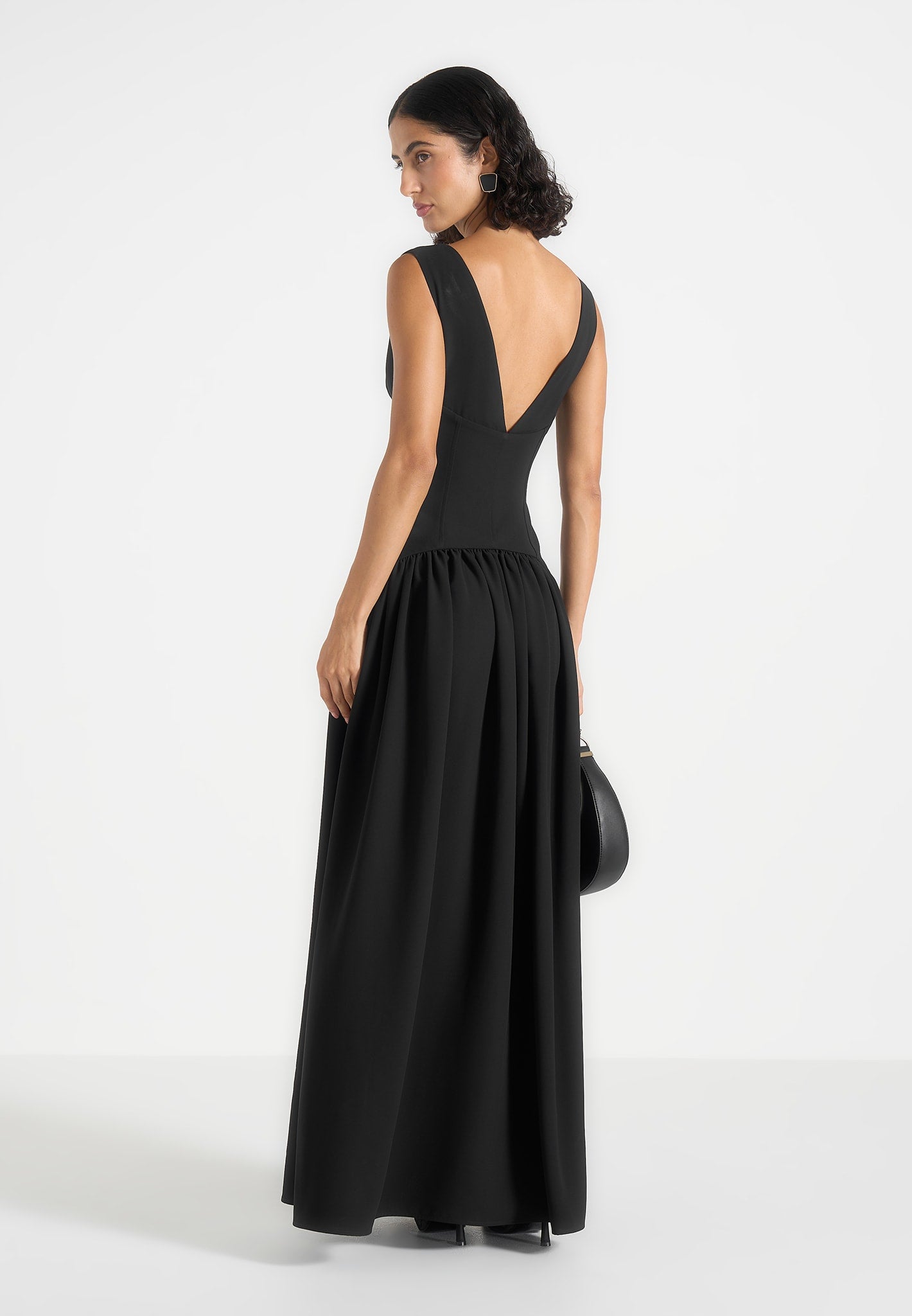 Zadie - Boat Neck Corset Maxi Dress - Black
