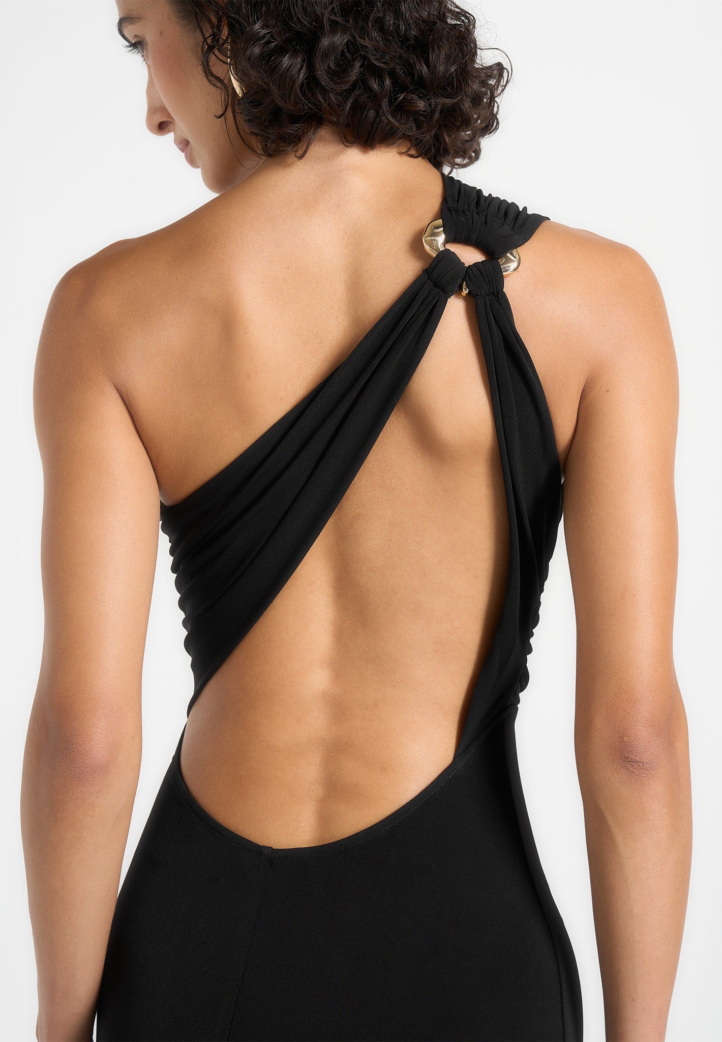 Vanessa - Asymmetric Ruched Teardrop Detail Maxi Dress - Black