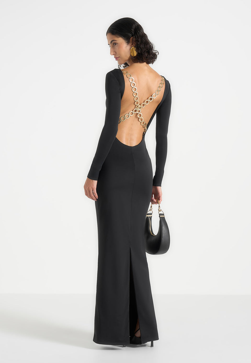 Tilly - Open Back Chain Detail Maxi Dress - Black