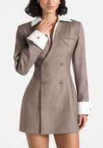 Winifred - Shirt Detail Pinstripe Blazer Mini Dress - Taupe