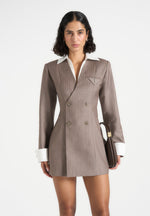 Winifred - Shirt Detail Pinstripe Blazer Mini Dress - Taupe