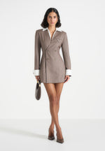 Winifred - Shirt Detail Pinstripe Blazer Mini Dress - Taupe
