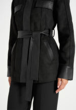 Annika - Suede Belted Utility Jacket - Black