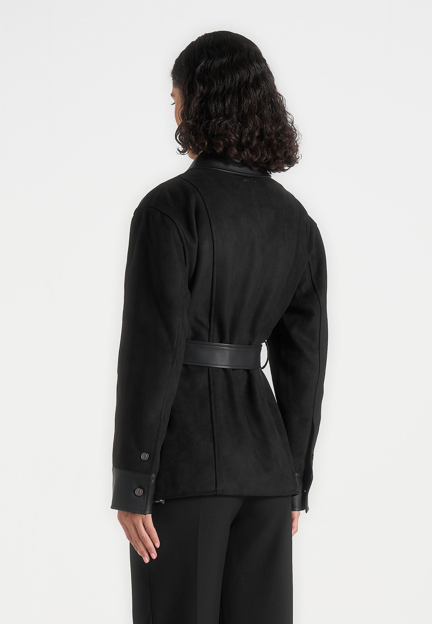 Annika - Suede Belted Utility Jacket - Black