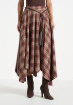 Spencer - Check Handkerchief Midi Skirt With Tassel Belt - Brown