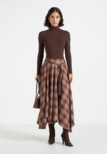 Spencer - Check Handkerchief Midi Skirt With Tassel Belt - Brown