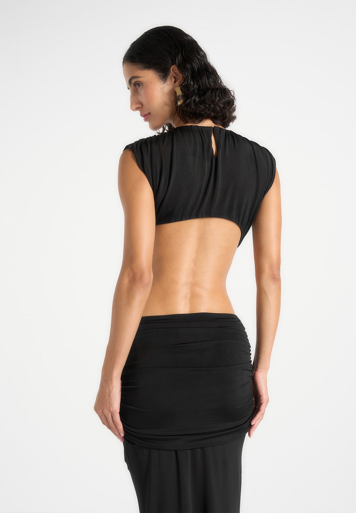 Ashley - Asymmetric Cut Out Hardware Detail Maxi Dress - Black