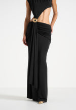 Ashley - Asymmetric Cut Out Hardware Detail Maxi Dress - Black