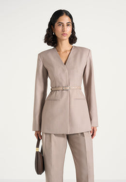 Alesia - Tailored Belted Kimono Blazer - Taupe