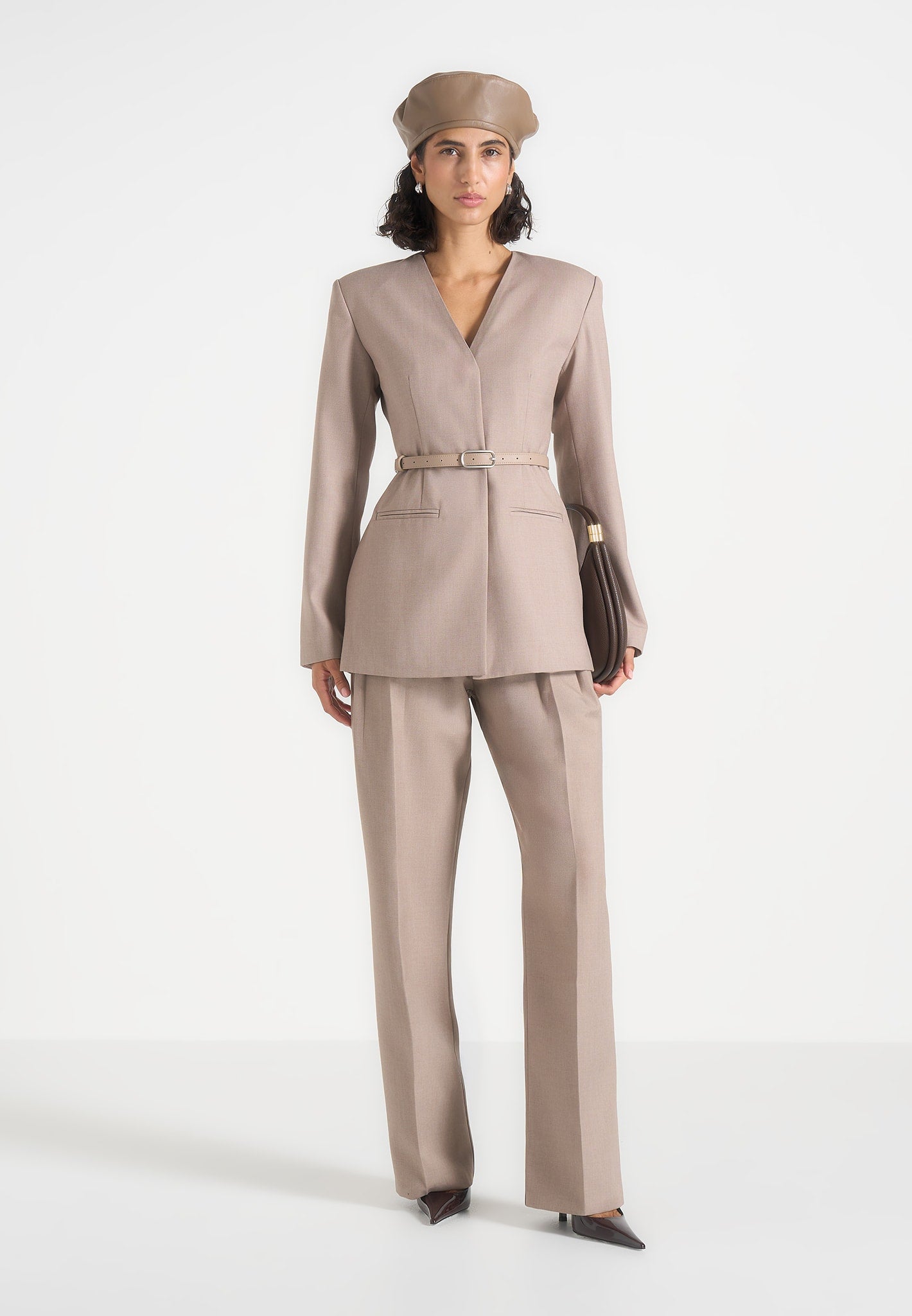 Alesia - Tailored Belted Kimono Blazer - Taupe