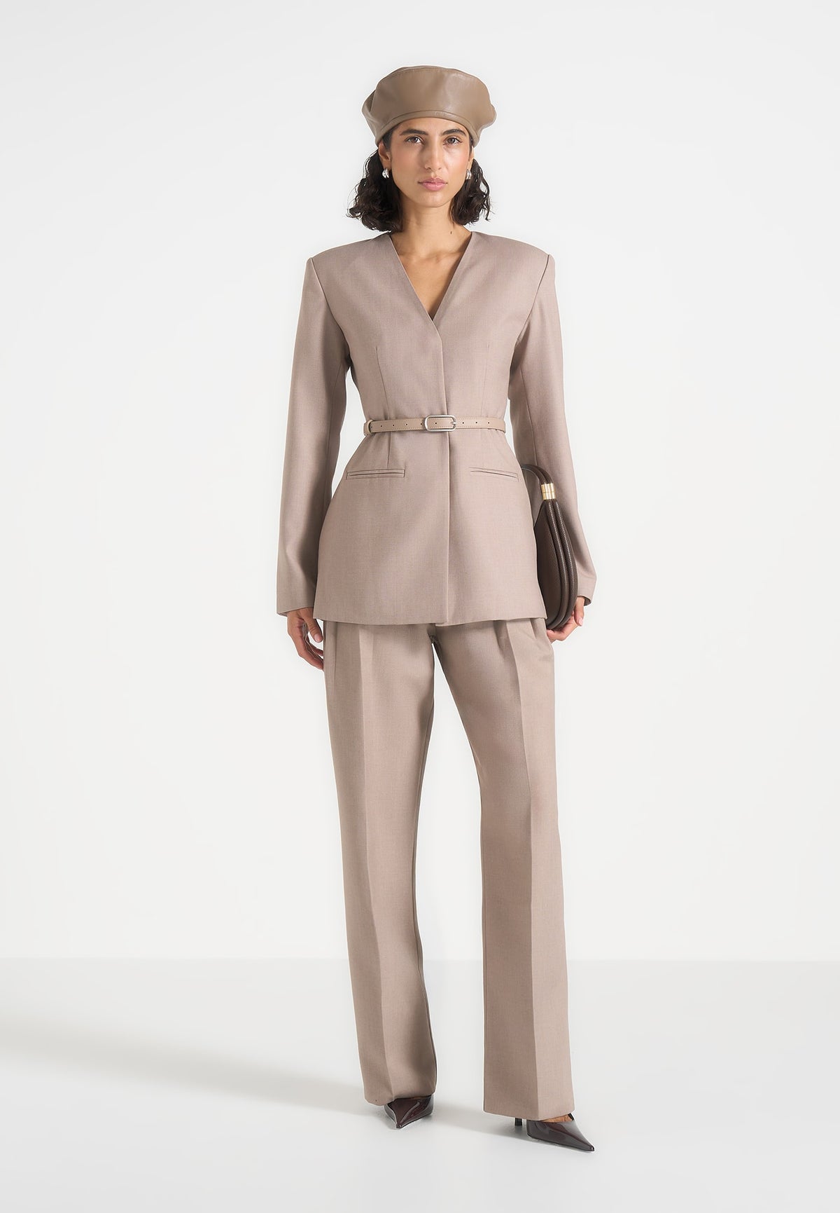 Alesia - Tailored Belted Kimono Blazer - Taupe